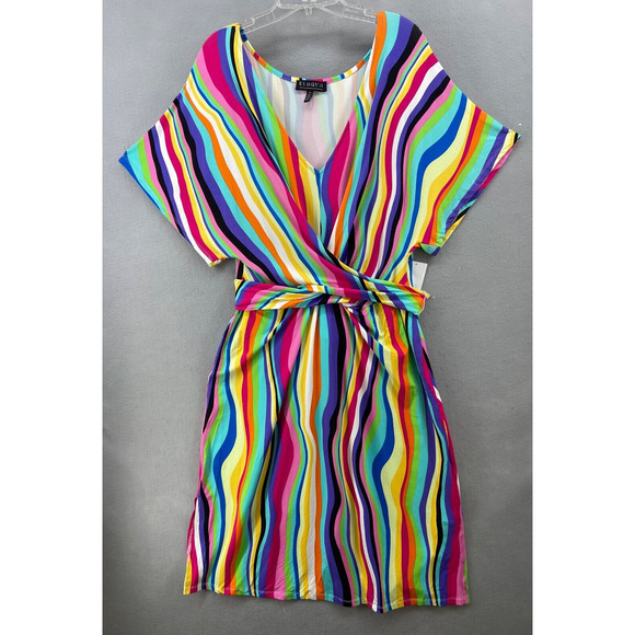 Eloquii Dresses & Skirts - Eloquii Dress‎ Womens Sz 16 Wrap Around Multicolor Midi Stripe V-Neck Pullover